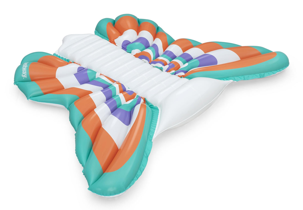 This image shows the butterfly shaped pool float from a different angle on a white background.