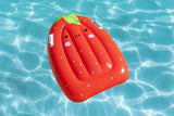 This is a lifestyle image showing the strawberry surf rider float in the water.