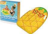 This image shows the pineapple float on a white background next to the box that it comes in.