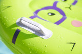 This is an up close view of one of the handles on the cactus surf rider float. There are drops of water on it.
