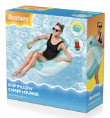 This is the packaging that this pool chair comes in. It reads "Bestway Flip Pillow Chair Lounge."