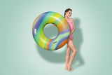 This image shows a model holding the inner tube against a light teal background.