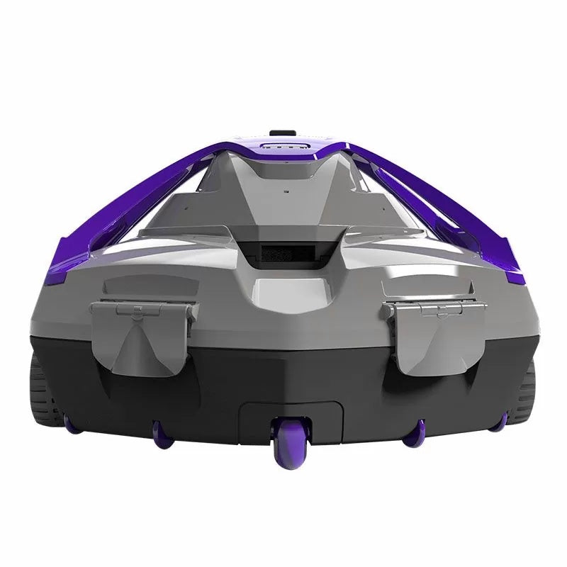 This image shows the robotic pool cleaner from a different angle on a white background.