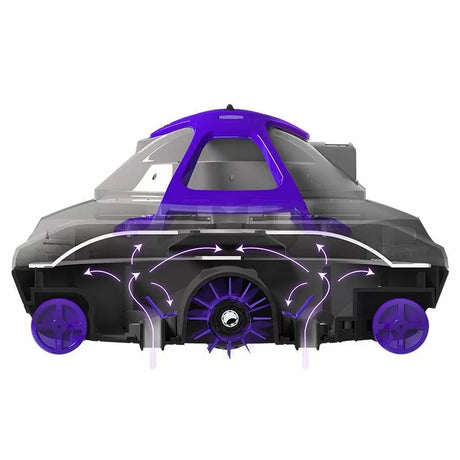 This image shows the robotic pool cleaner on a white background from a different angle.