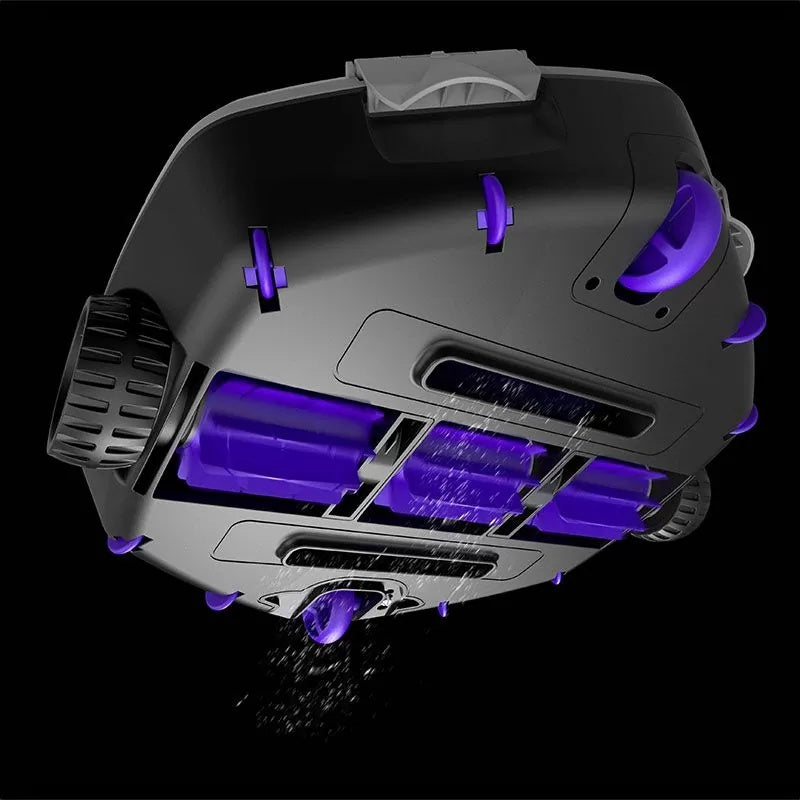 This image shows the bottom of the cleaner and the wheels in motion.