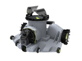 This image shows the robotic pool cleaner without the filtration bag.