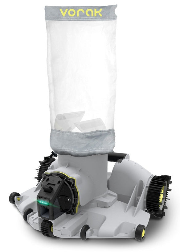 This image shows the robotic pool cleaner on a white backgorund.