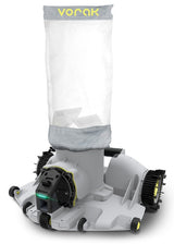 This image shows the robotic pool cleaner on a white backgorund.
