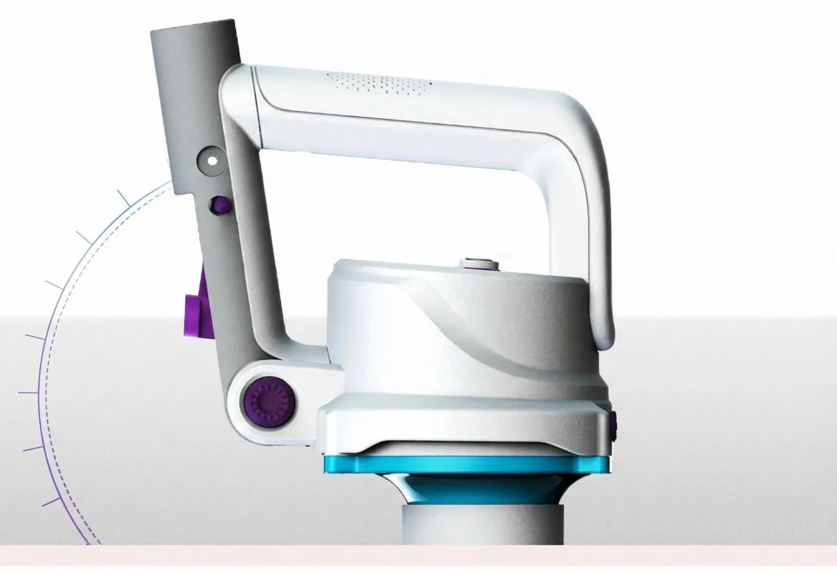 This image is focusing on the handle of the electric scrubber brush.