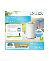 This image shows the packaging that this Cartridge Filter Pump comes in. It reads "Filter cartridge is quick and easy to clean or replace:

Easy pump installation - Just attach hoses and plug pump in
Includes (2) 1 ¼" diameter hoses with clamps
One HydroAeration® Technology inlet fitting
Convenient air release valve for easy pump priming
Conforms to UL and CSA standards.

Convenient energy-saving timer built into the GFCI:

Automatic daily filtration with 2-10 hour cycles
Equipped with 25 ft. power cord"