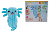 This image shows the pool float and the box it comes in on a white background.