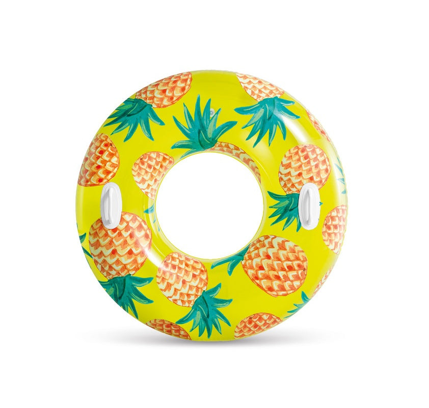 This image shows the pineapple inner tube on a white background. The inner tube is yellow with realistic-looking pineapples.