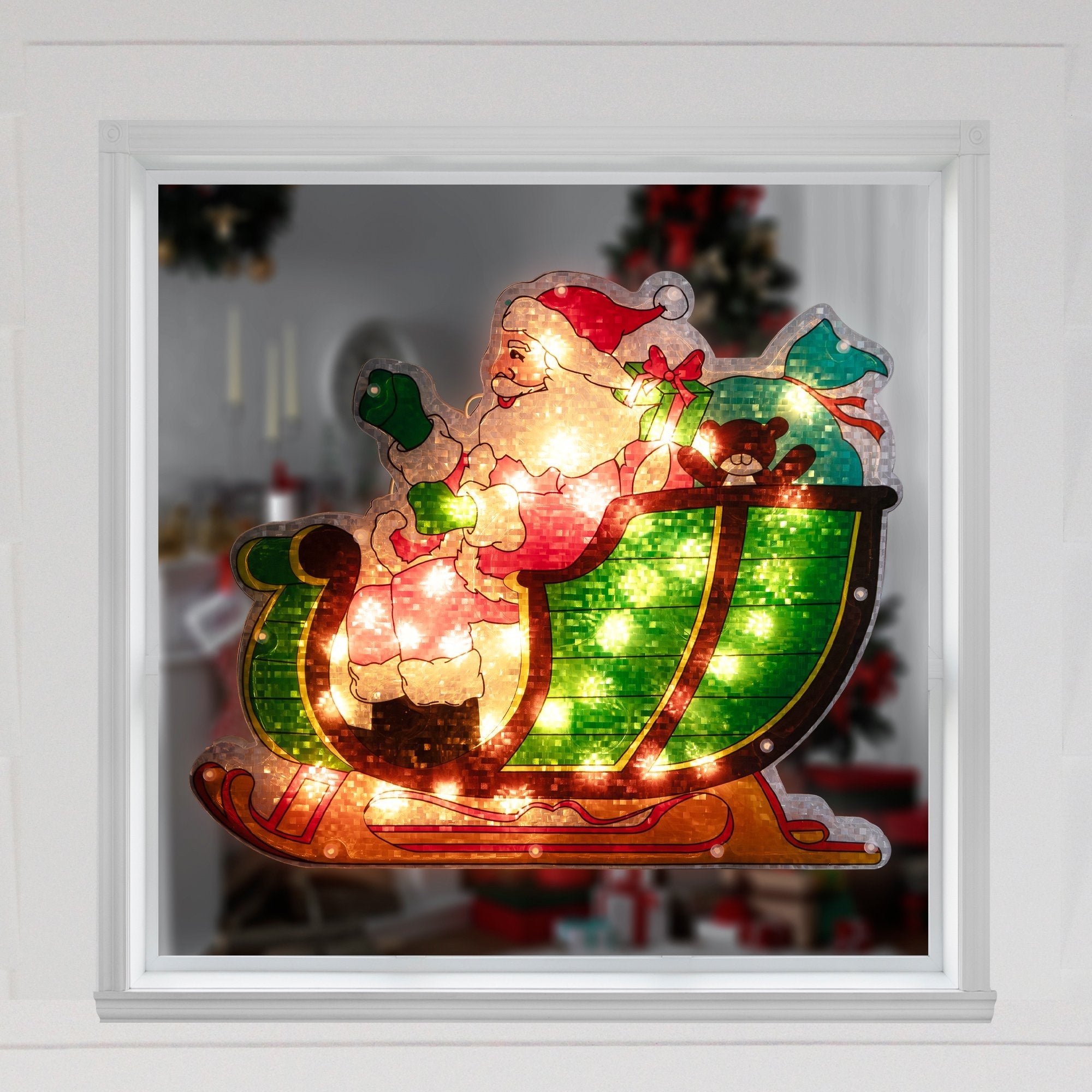 Pre-Lit Holographic Santa Window Silhouette | Pre-Lit Santa Decor