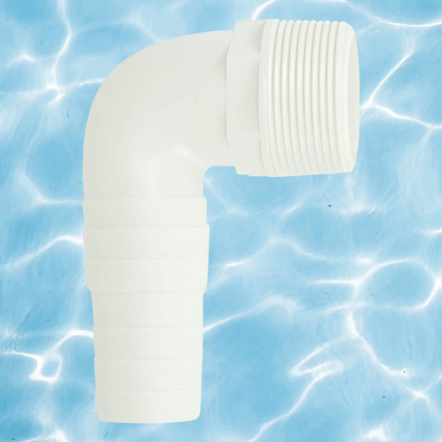 This image shows the elbow hose adapter on a background of fake water.