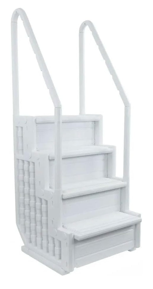 This image shows white in-pool steps on a white background.