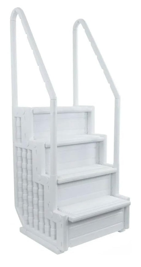 This image shows white in-pool steps on a white background.