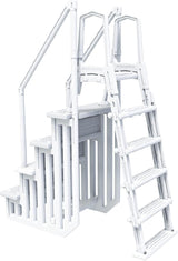 This image shows the white, resin pool step ladder on a white background. 