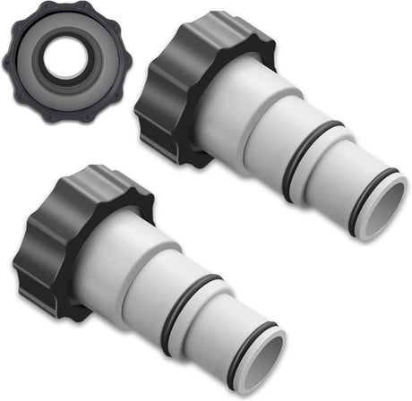 This image shows two of the hose adaptors and one of the locking nuts.