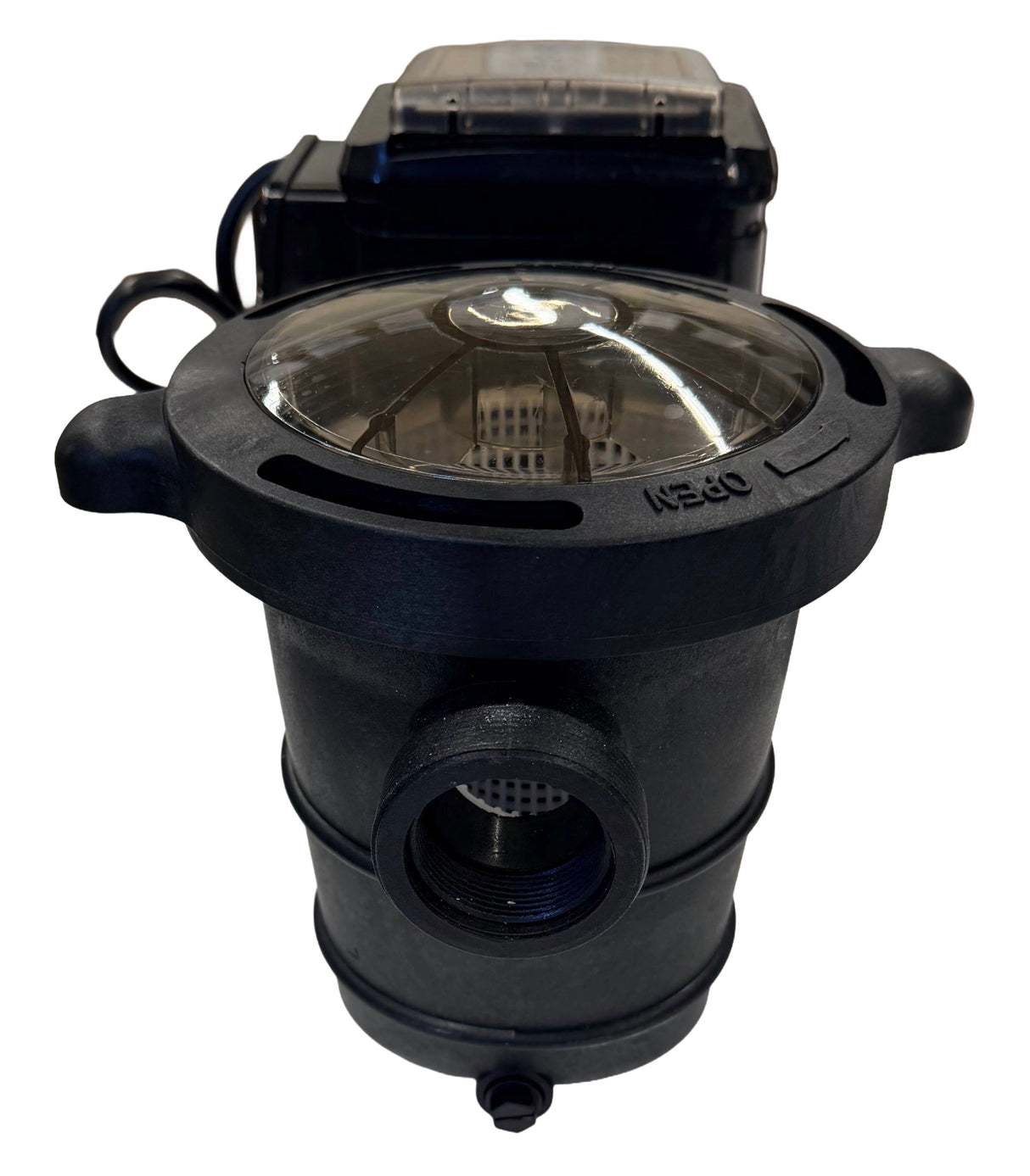 This image shows a different angle of the pool pump on a white background.