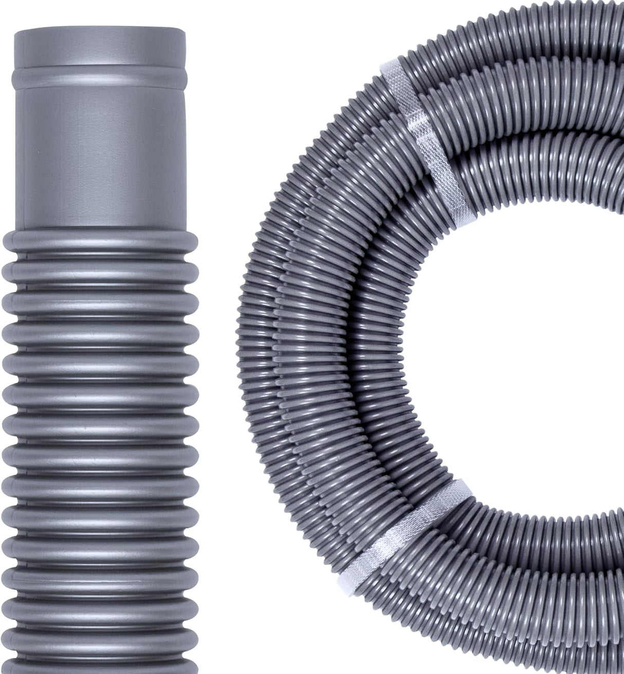 This image shows the silver pool hose on a white background.
