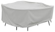 Protective outdoor furniture cover. The color is light gray. It fits an extra large sofa.