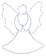 This image shows the angel silhouette decoration on a white background. The wire is white and the lights are blue and white.