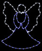 This image shows the angel silhouette decoration on a black background. The wire is white and the lights are blue and white.