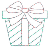 This image shows a present silhouette decoration on a white background. The wire is white and the lights are red and green.