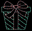 This image shows a present silhouette decoration on a black background. The wire is white and the lights are red and green.