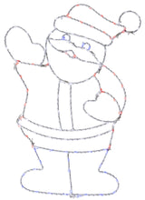 This image shows the Santa silhouette decoration on a white background. The wire is white and the lights are red, blue and white.