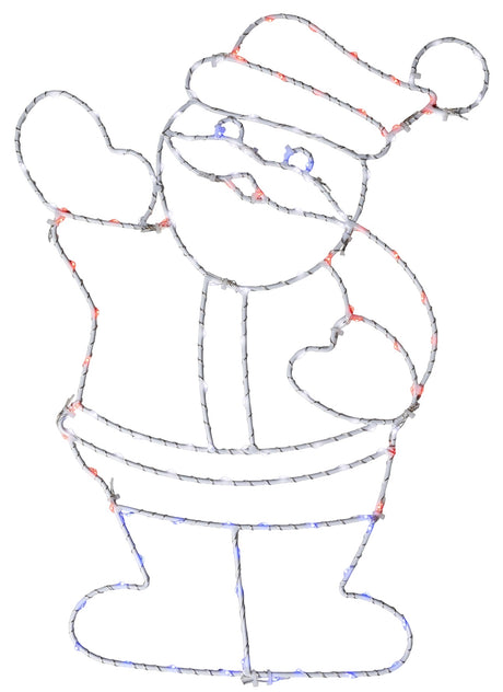 This image shows the Santa silhouette decoration on a white background. The wire is white and the lights are red, blue and white.