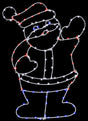 This image shows the Santa silhouette decoration on a black background. The wire is white and the lights are red, blue and white.