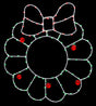 This image shows the wreath silhouette decoration on a black background. The wire is white and the lights are red and green.