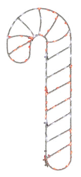This image shows the red and white candy cane silhouette decoration on a white background. The frame is white and the lights are red and white.