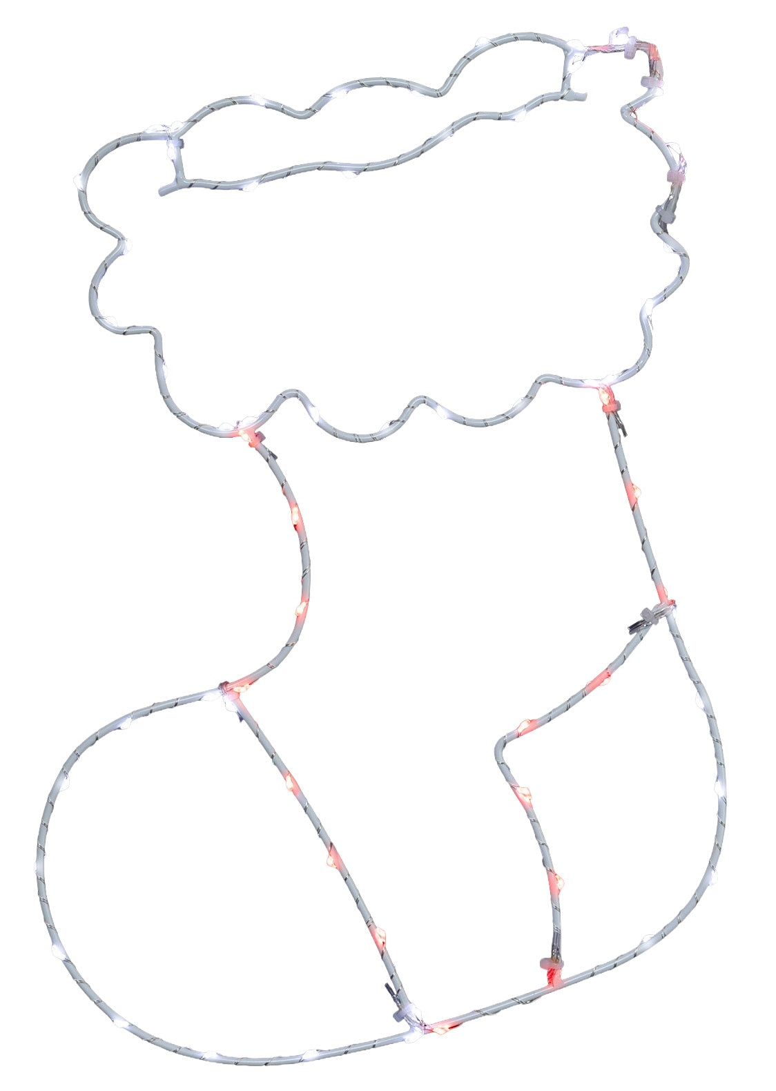 This image shows the stocking silhouette on a white background. The wire is white. The lights are white and red.
