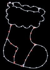 This image shows the stocking silhouette on a black background. The wire is white. The lights are white and red.