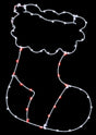 This image shows the stocking silhouette on a black background. The wire is white. The lights are white and red.