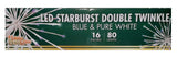 This image shows the box that this light burst comes in. It reads "LED Starburst Double Twinkle. Blue & Pure White. 16 inches. 80 lights."