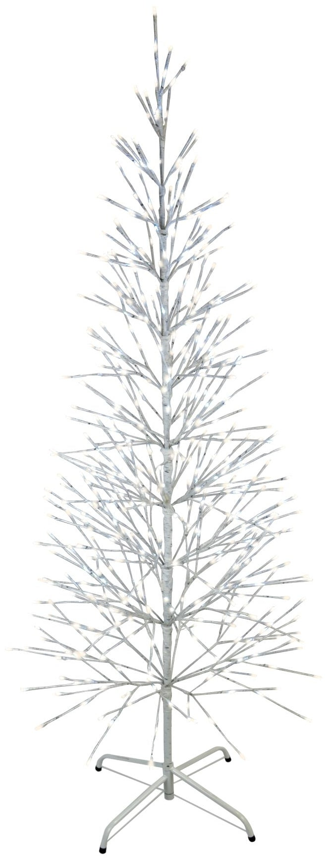 This image shows the 6.5 ft. fake birch tree featuring pure white and warm white colored lights. This is showing it on a white background.
