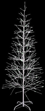This image shows the 6.5 ft. fake birch tree featuring pure white and green colored lights. This is showing it on a black background.
