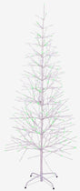 This image shows the 6.5 ft. fake birch tree featuring pure white and green colored lights. This is showing it on a white background.
