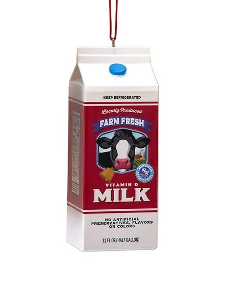 This carton ornament reads "Locally Produced Farm Fresh Vitamin D Milk."