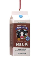This carton ornament reads "Locally Produced Farm Fresh Chocolate Milk."