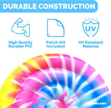 This tie dye island lounger pool float was made from high quality, durable PVC and UV-resistant materials. There's also a patch kit included.