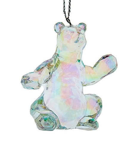 This image shows the opalescent/clear colored bear ornament. This one is standing on its hind legs.