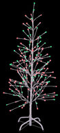 This image shows the white wrapped fake birch tree on a black background. The branches have green and red LED lights.