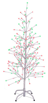 This image shows the white wrapped fake birch tree on a white background. The branches have green and red LED lights.