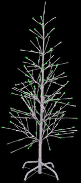 This image shows the white wrapped fake birch tree on a black background. The branches have green and pure white LED lights.