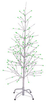 This image shows the white wrapped fake birch tree on a white background. The branches have green and pure white LED lights.