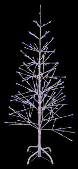 This image shows the white wrapped fake birch tree on a black background. The branches have blue and red LED lights.